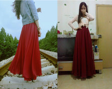 Load image into Gallery viewer, 2020 Bohemia Long Skirts Women Stretch High Waist Solid Chiffon A-Line Skirt Casual Pleated Maxi Skirt Faldas Saias Streetwear