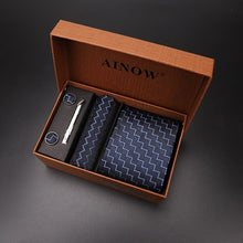 Load image into Gallery viewer, luxury tie set gift box for men 2019 jacquard necktie and pocket square clip cufflinks red black blue handkerchief formal dress