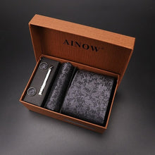 Load image into Gallery viewer, luxury tie set gift box for men 2019 jacquard necktie and pocket square clip cufflinks red black blue handkerchief formal dress