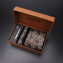 Load image into Gallery viewer, luxury tie set gift box for men 2019 jacquard necktie and pocket square clip cufflinks red black blue handkerchief formal dress