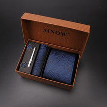 Load image into Gallery viewer, luxury tie set gift box for men 2019 jacquard necktie and pocket square clip cufflinks red black blue handkerchief formal dress