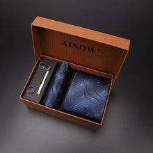 Load image into Gallery viewer, luxury tie set gift box for men 2019 jacquard necktie and pocket square clip cufflinks red black blue handkerchief formal dress