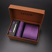 Load image into Gallery viewer, luxury tie set gift box for men 2019 jacquard necktie and pocket square clip cufflinks red black blue handkerchief formal dress