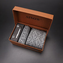 Load image into Gallery viewer, luxury tie set gift box for men 2019 jacquard necktie and pocket square clip cufflinks red black blue handkerchief formal dress