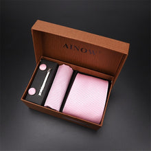 Load image into Gallery viewer, 2020 New Men's Tie Sets Blue Red Silk Necktie Pocket Square Clip Cufflinks 4 Piece Set Suit Accessories Without Gift Box D001