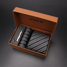 Load image into Gallery viewer, 2020 New Men's Tie Sets Blue Red Silk Necktie Pocket Square Clip Cufflinks 4 Piece Set Suit Accessories Without Gift Box D001