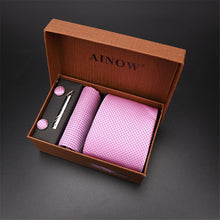 Load image into Gallery viewer, 2020 New Men's Tie Sets Blue Red Silk Necktie Pocket Square Clip Cufflinks 4 Piece Set Suit Accessories Without Gift Box D001