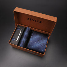 Load image into Gallery viewer, 2020 New Men's Tie Sets Blue Red Silk Necktie Pocket Square Clip Cufflinks 4 Piece Set Suit Accessories Without Gift Box D001