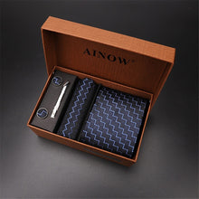 Load image into Gallery viewer, 2020 New Men's Tie Sets Blue Red Silk Necktie Pocket Square Clip Cufflinks 4 Piece Set Suit Accessories Without Gift Box D001