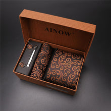 Load image into Gallery viewer, 2020 New Men's Tie Sets Blue Red Silk Necktie Pocket Square Clip Cufflinks 4 Piece Set Suit Accessories Without Gift Box D001