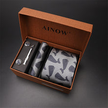 Load image into Gallery viewer, 2020 New Men's Tie Sets Blue Red Silk Necktie Pocket Square Clip Cufflinks 4 Piece Set Suit Accessories Without Gift Box D001