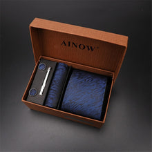 Load image into Gallery viewer, 2020 New Men's Tie Sets Blue Red Silk Necktie Pocket Square Clip Cufflinks 4 Piece Set Suit Accessories Without Gift Box D001