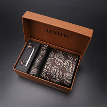 Load image into Gallery viewer, 2020 New Men's Tie Sets Blue Red Silk Necktie Pocket Square Clip Cufflinks 4 Piece Set Suit Accessories Without Gift Box D001