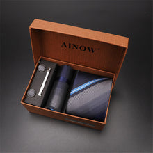 Load image into Gallery viewer, 2020 New Men's Tie Sets Blue Red Silk Necktie Pocket Square Clip Cufflinks 4 Piece Set Suit Accessories Without Gift Box D001