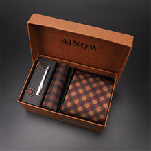 Load image into Gallery viewer, 2020 New Men's Tie Sets Blue Red Silk Necktie Pocket Square Clip Cufflinks 4 Piece Set Suit Accessories Without Gift Box D001