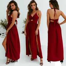 Load image into Gallery viewer, Boho Summer Floral Long Maxi Dress Women Sexy Halter Backless Straps Evening Party Beach Dresses Holiday Wear Sundress