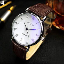 Load image into Gallery viewer, Men Roman Numerals Blu-Ray Faux Leather Band Quartz Analog Business Wrist Watch