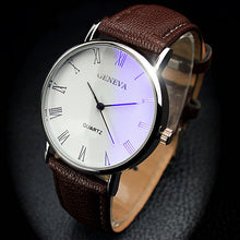 Load image into Gallery viewer, Men Roman Numerals Blu-Ray Faux Leather Band Quartz Analog Business Wrist Watch