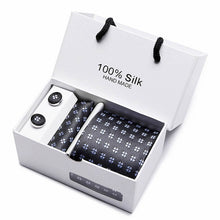 Load image into Gallery viewer, New Plaid men ties set Extra Long Size 145cm*8cm Necktie navy blue Paisley Silk Jacquard Woven Neck Tie Suit Wedding Party