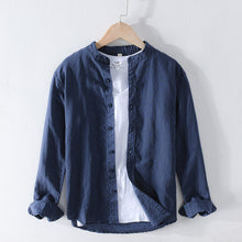 Load image into Gallery viewer, Cotton Linen Casual Shirts Men Basic Classic White Hawaiian Shirt 2020 Spring Male Long Sleeve Stand Collar Breathable Thin Tops