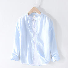 Load image into Gallery viewer, Cotton Linen Casual Shirts Men Basic Classic White Hawaiian Shirt 2020 Spring Male Long Sleeve Stand Collar Breathable Thin Tops