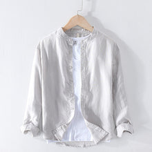 Load image into Gallery viewer, Cotton Linen Casual Shirts Men Basic Classic White Hawaiian Shirt 2020 Spring Male Long Sleeve Stand Collar Breathable Thin Tops