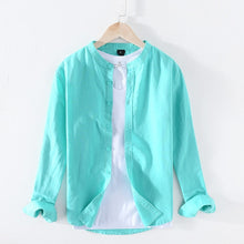 Load image into Gallery viewer, Cotton Linen Casual Shirts Men Basic Classic White Hawaiian Shirt 2020 Spring Male Long Sleeve Stand Collar Breathable Thin Tops