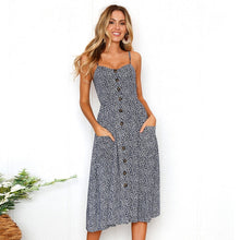 Load image into Gallery viewer, 2019 New Women Print Floral Stripe Long dress Sexy V-Neck Sleevele Button Beach Casual Boho Midi Dress Plus Size 3XL vestidos