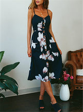 Load image into Gallery viewer, 2019 New Women Print Floral Stripe Long dress Sexy V-Neck Sleevele Button Beach Casual Boho Midi Dress Plus Size 3XL vestidos