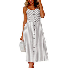 Load image into Gallery viewer, 2019 New Women Print Floral Stripe Long dress Sexy V-Neck Sleevele Button Beach Casual Boho Midi Dress Plus Size 3XL vestidos