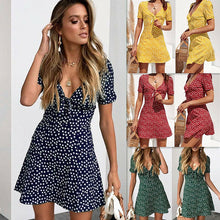 Load image into Gallery viewer, New Women Summer Casual Short Sleeve Floral Boho Dress Party Evening Beach V neck Dress Fashion Sexy Mini Dresses