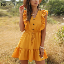 Load image into Gallery viewer, Forefair Sexy Women Dress Ruffle 2020 Off Shoulder Tunic High Waist Party V Neck Casual Boho Beach Yellow Women Summer Dress