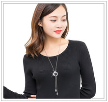 Load image into Gallery viewer, BYSPT Shiny Crystal Circle Silver Color Women's Pendant Necklaces Jewelry Pendant Long Necklace Women Chain Fashion Jewelry