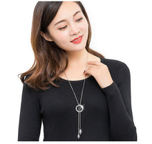 Load image into Gallery viewer, BYSPT Shiny Crystal Circle Silver Color Women's Pendant Necklaces Jewelry Pendant Long Necklace Women Chain Fashion Jewelry