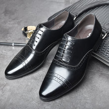 Load image into Gallery viewer, OSCO Fashion Trends Brocade Carved Business Dress Genuine Leather Men Shoes Wedding Shoes Casual Office Work Shoes Male Oxfords

