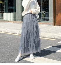 Load image into Gallery viewer, Women irregular Tulle Skirts Fashion Elastic High Waist Mesh Tutu Skirt Pleated Long Skirts Midi Skirt Saias Faldas Jupe Femmle
