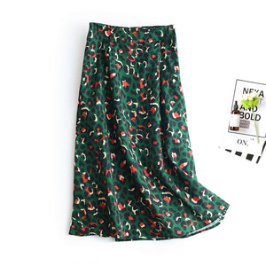 2020 Colorful Leopard Print Long Skirt Fashion Women Ladies Green High Waist Split A-line Maxi Skirt Female