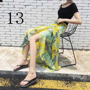 New one-piece skirt women summer chiffon wrap skirt long floral beach skirt