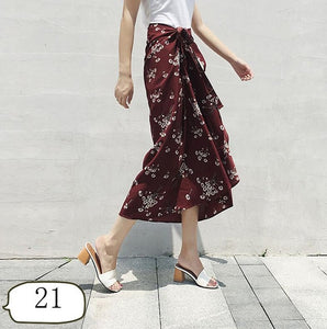 New one-piece skirt women summer chiffon wrap skirt long floral beach skirt