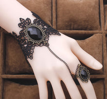 Load image into Gallery viewer, High Quality Black Lace Bracelet Finger Hand Chain Harness Women Bracelet Metal Crystal Charm Steampunk Lady Vintage Jewelry
