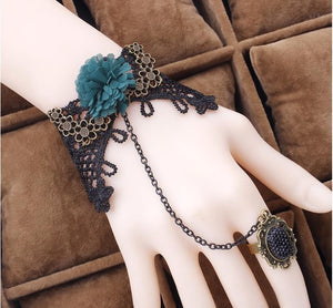 High Quality Black Lace Bracelet Finger Hand Chain Harness Women Bracelet Metal Crystal Charm Steampunk Lady Vintage Jewelry