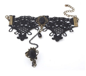 High Quality Black Lace Bracelet Finger Hand Chain Harness Women Bracelet Metal Crystal Charm Steampunk Lady Vintage Jewelry