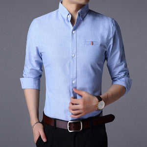 2020 Fall New Fashion Brand Designer Shirt Man Dress Shirt Long Sleeve Slim Fit Button Down 100% Cotton Casual Mens Clothing