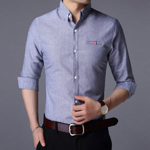 2020 Fall New Fashion Brand Designer Shirt Man Dress Shirt Long Sleeve Slim Fit Button Down 100% Cotton Casual Mens Clothing