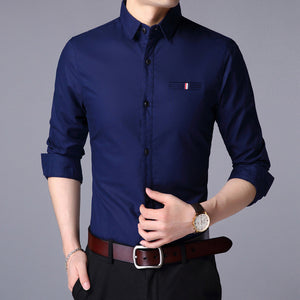 2020 Fall New Fashion Brand Designer Shirt Man Dress Shirt Long Sleeve Slim Fit Button Down 100% Cotton Casual Mens Clothing