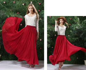 2020 Bohemia Long Skirts Women Stretch High Waist Solid Chiffon A-Line Skirt Casual Pleated Maxi Skirt Faldas Saias Streetwear