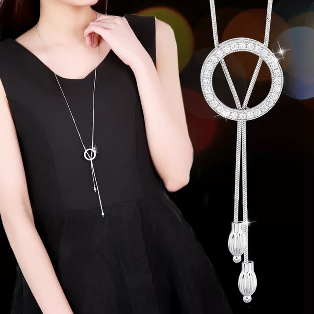 BYSPT Shiny Crystal Circle Silver Color Women's Pendant Necklaces Jewelry Pendant Long Necklace Women Chain Fashion Jewelry