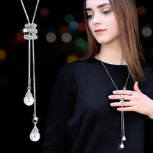 Load image into Gallery viewer, BYSPT Shiny Crystal Circle Silver Color Women&#39;s Pendant Necklaces Jewelry Pendant Long Necklace Women Chain Fashion Jewelry
