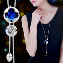 Load image into Gallery viewer, BYSPT Shiny Crystal Circle Silver Color Women&#39;s Pendant Necklaces Jewelry Pendant Long Necklace Women Chain Fashion Jewelry
