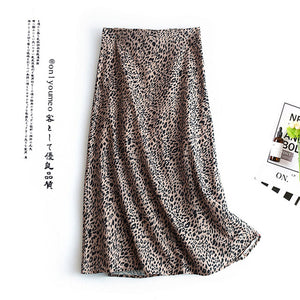 2020 Colorful Leopard Print Long Skirt Fashion Women Ladies Green High Waist Split A-line Maxi Skirt Female